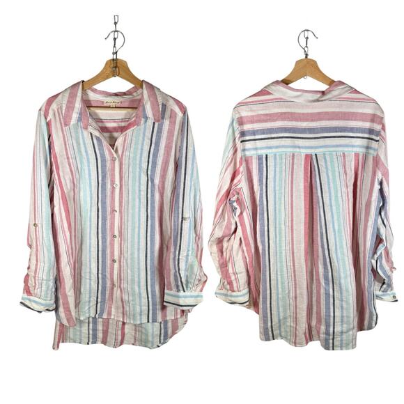 Jane and Delancey Women's 1X Linen Blend Roll Sleeve Button Front Blouse READ - Picture 3 of 12